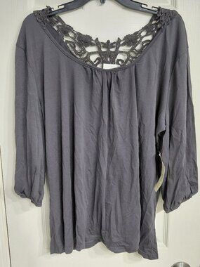 Gray Blouse with Back Lace Detail